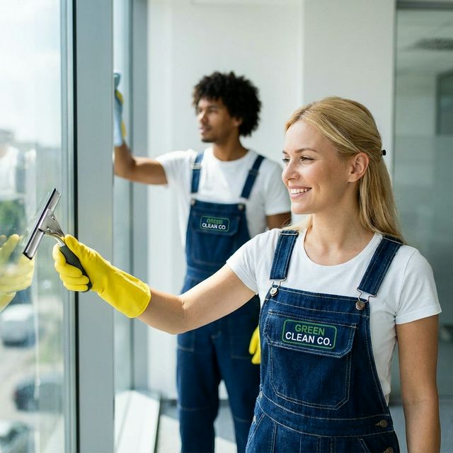 Zufriedene Reinigungskraft bei der Arbeit